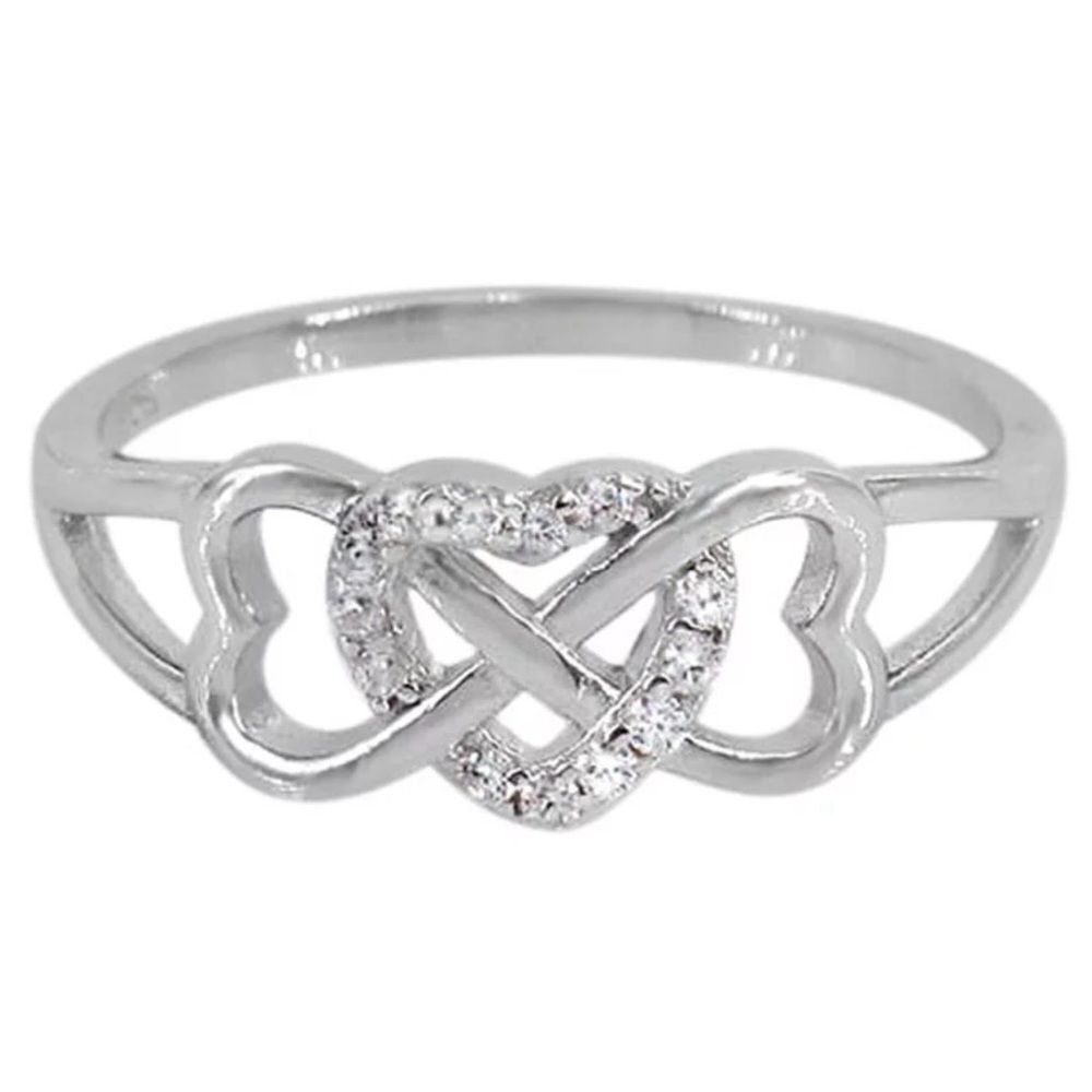 The 3 heart infinity ring in 925 and lab created stones. Sz 7